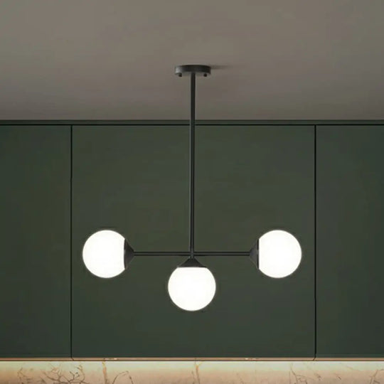 Opaline Glass Ball Pendant Light For Minimalist Dining Room Island 3 / Black