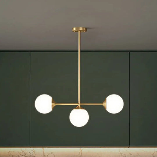 Opaline Glass Ball Pendant Light For Minimalist Dining Room Island 3 / Gold