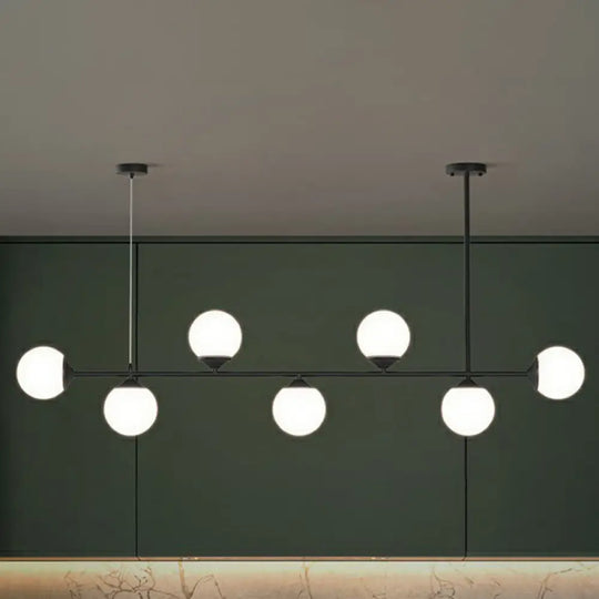 Opaline Glass Ball Pendant Light For Minimalist Dining Room Island 7 / Black