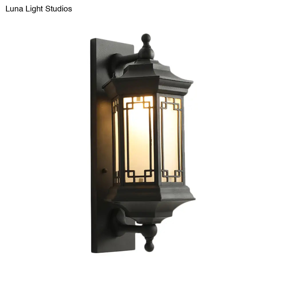 Opaline Glass Black Wall Lantern - Classic Single Head Flush Sconce