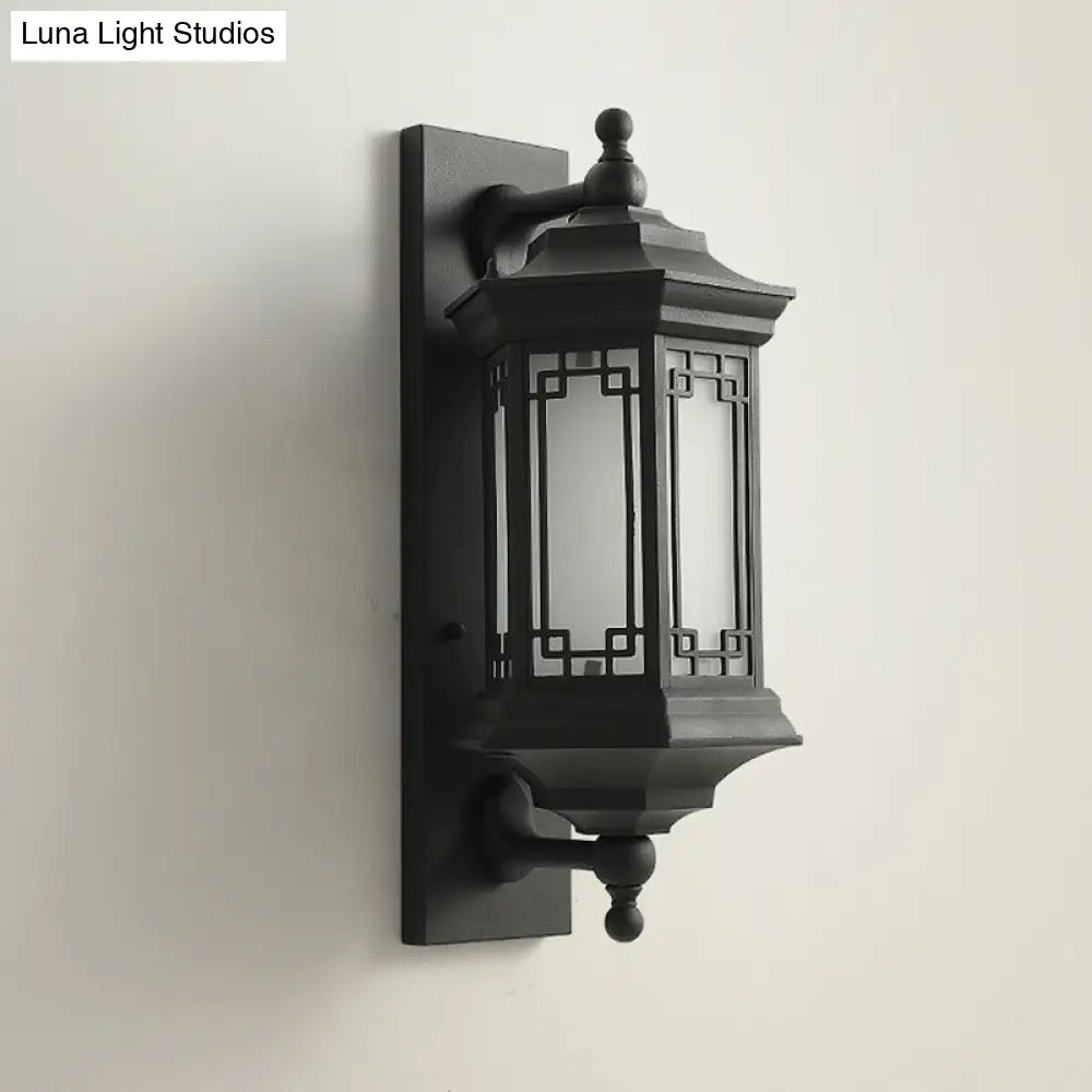 Opaline Glass Black Wall Lantern - Classic Single Head Flush Sconce