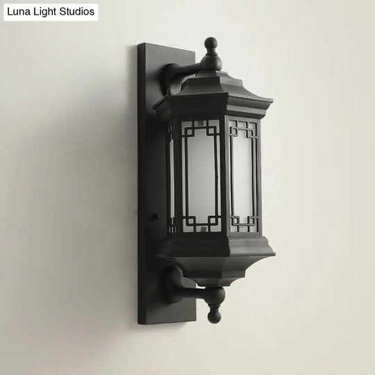 Opaline Glass Black Wall Lantern - Classic Single Head Flush Sconce