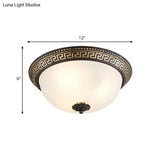 Opaline Glass Ceiling Fixture - Traditional Taper Flush Mount Lamp In Black/Gold For Corridor