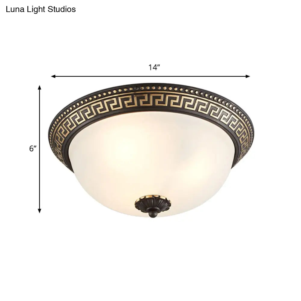 Opaline Glass Ceiling Fixture - Traditional Taper Flush Mount Lamp In Black/Gold For Corridor