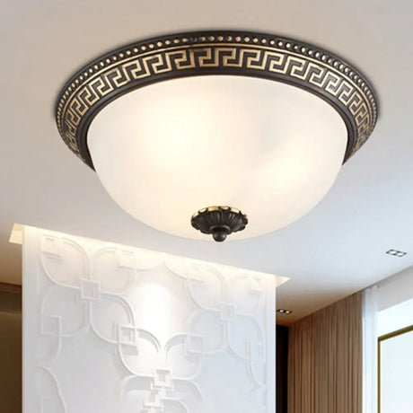 Opaline Glass Ceiling Fixture - Traditional Taper Flush Mount Lamp In Black/Gold For Corridor