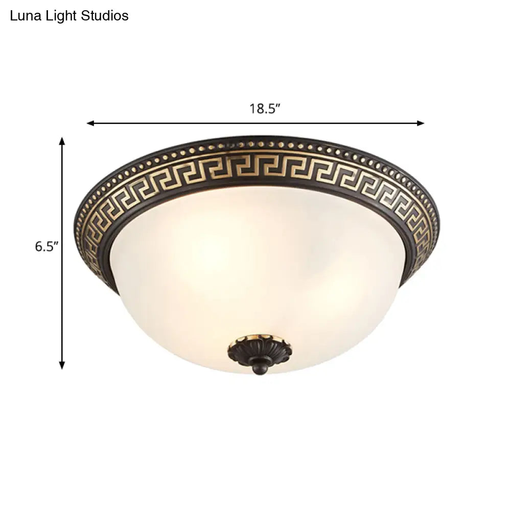 Opaline Glass Ceiling Fixture - Traditional Taper Flush Mount Lamp In Black/Gold For Corridor