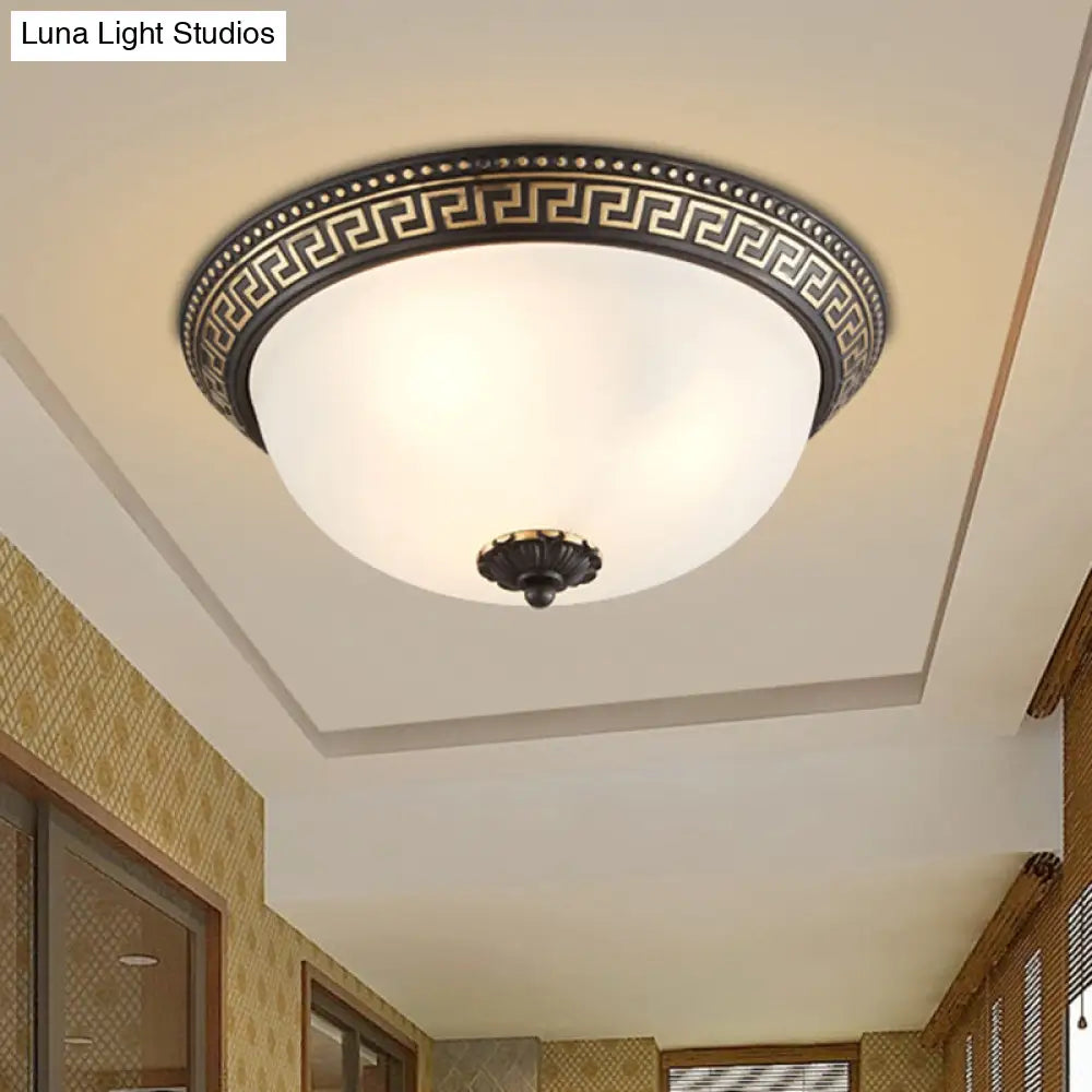 Opaline Glass Ceiling Fixture - Traditional Taper Flush Mount Lamp In Black/Gold For Corridor