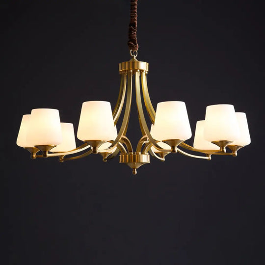 Opaline Glass Chandelier With Traditional Tapered Design - Brass Finish 10 /