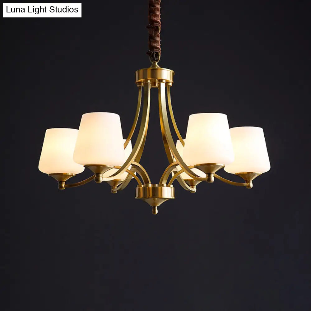 Opaline Glass Chandelier With Traditional Tapered Design - Brass Finish