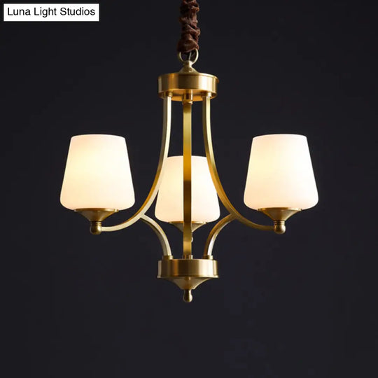 Opaline Glass Chandelier With Traditional Tapered Design - Brass Finish