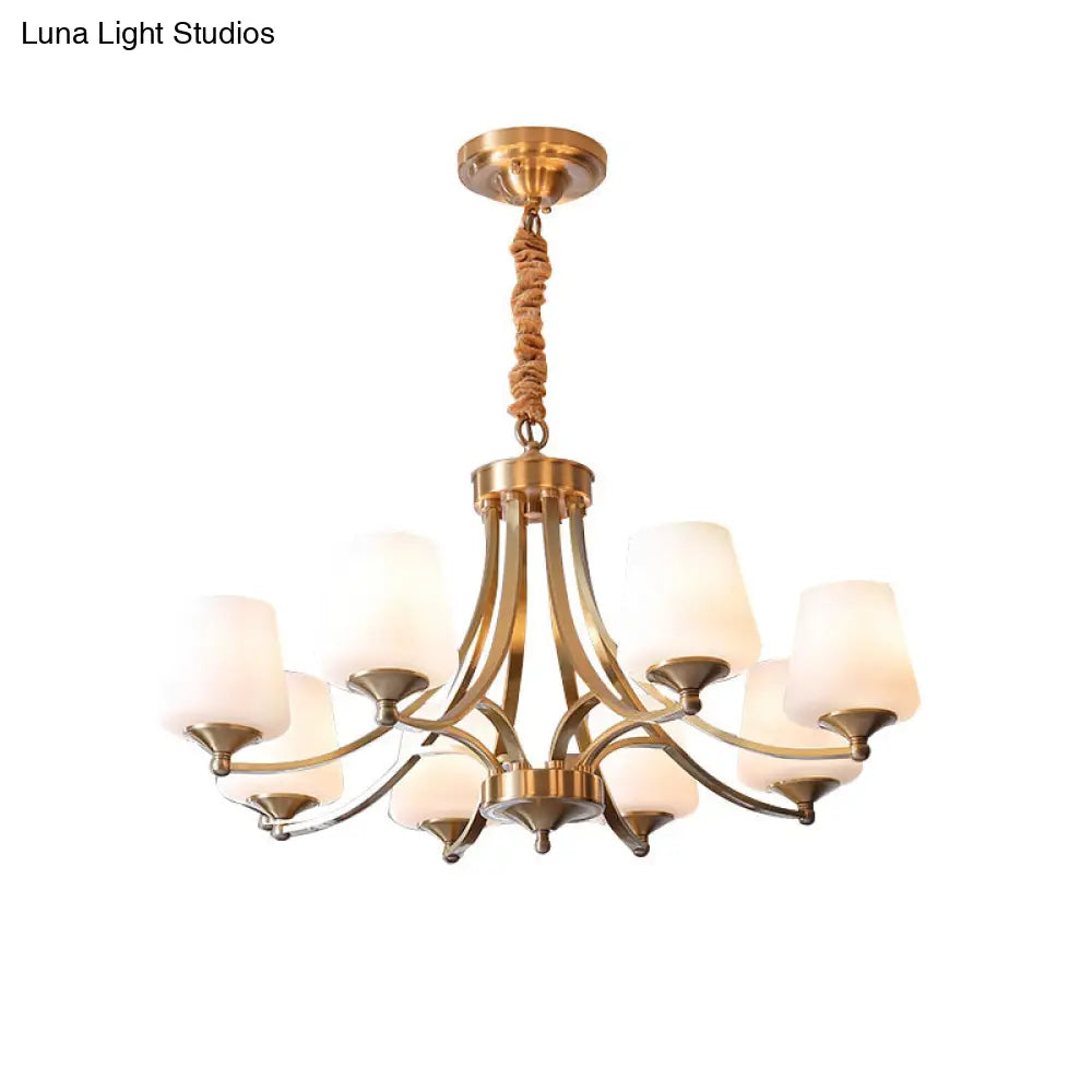 Opaline Glass Chandelier With Traditional Tapered Design - Brass Finish