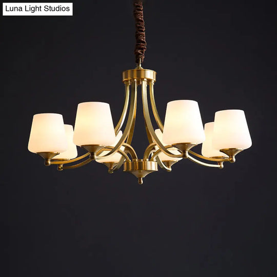 Opaline Glass Chandelier With Traditional Tapered Design - Brass Finish