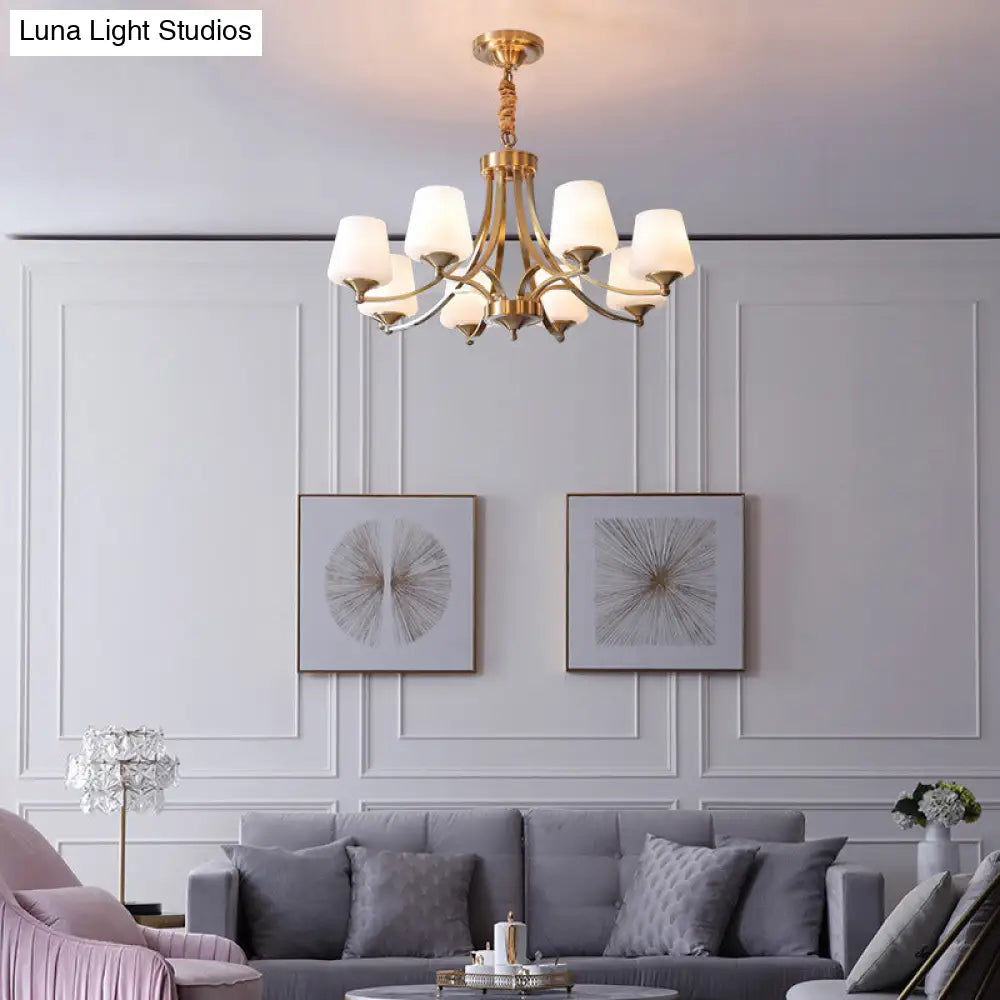 Opaline Glass Chandelier With Traditional Tapered Design - Brass Finish