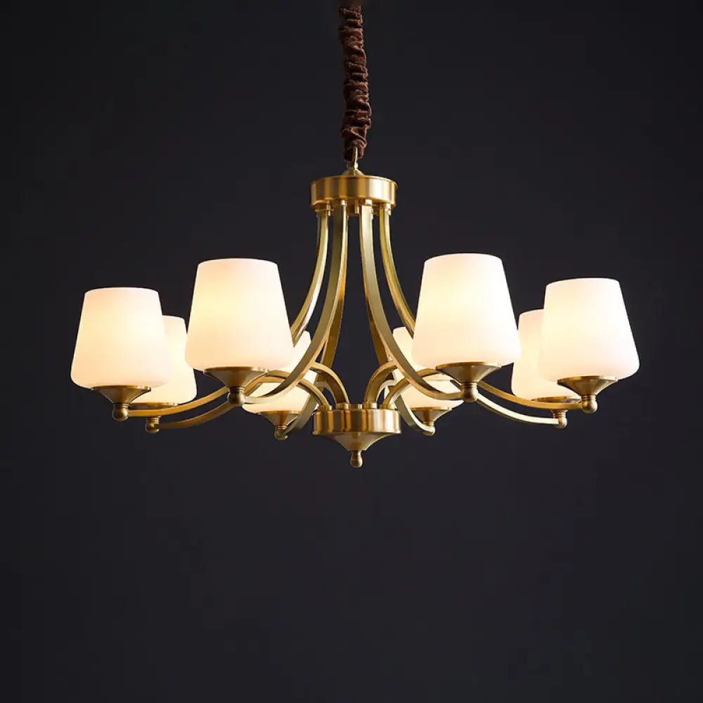 Opaline Glass Chandelier With Traditional Tapered Design - Brass Finish 8 /