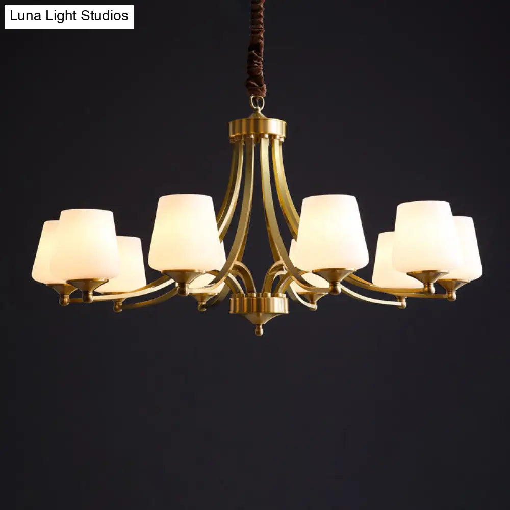 Opaline Glass Chandelier With Traditional Tapered Design - Brass Finish