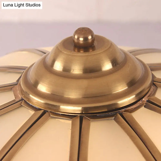 Opaline Glass Colonial Ceiling Mounted Fixture For Bedroom - Flush Mount Lamp In Brass With 3/4