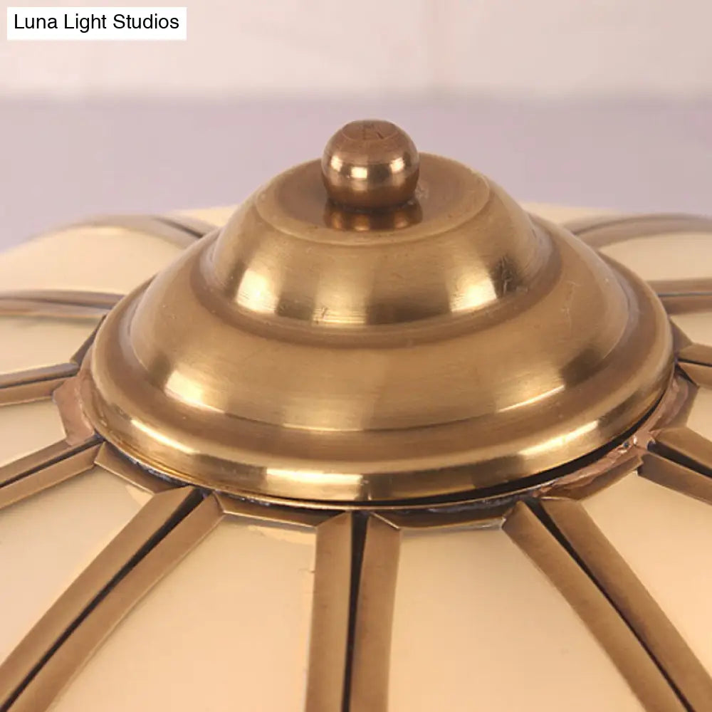 Opaline Glass Colonial Ceiling Mounted Fixture For Bedroom - Flush Mount Lamp In Brass With 3/4