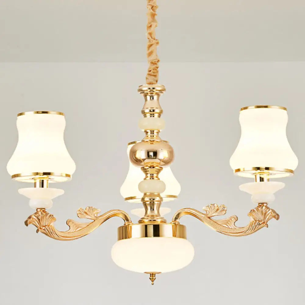 Opaline Glass Curved Chandelier - Elegant Ceiling Suspension Lamp For Living Room 3 / White