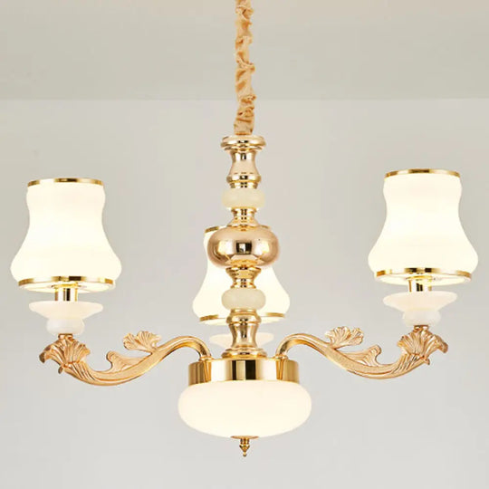 Opaline Glass Curved Chandelier - Elegant Ceiling Suspension Lamp For Living Room 3 / White