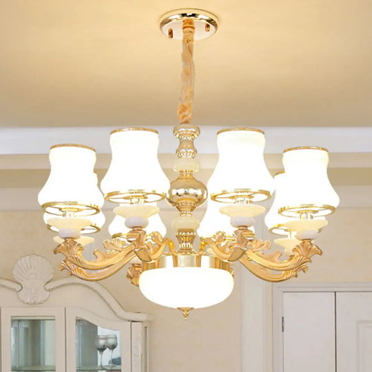 Opaline Glass Curved Chandelier - Elegant Ceiling Suspension Lamp For Living Room 8 / White