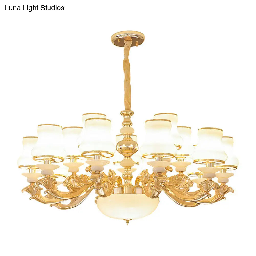 Opaline Glass Curved Chandelier - Elegant Ceiling Suspension Lamp For Living Room