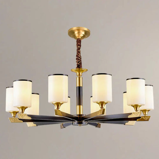 Opaline Glass Cylindrical Chandelier Pendant Light For Minimalistic Living Room 10 / Gold-Black