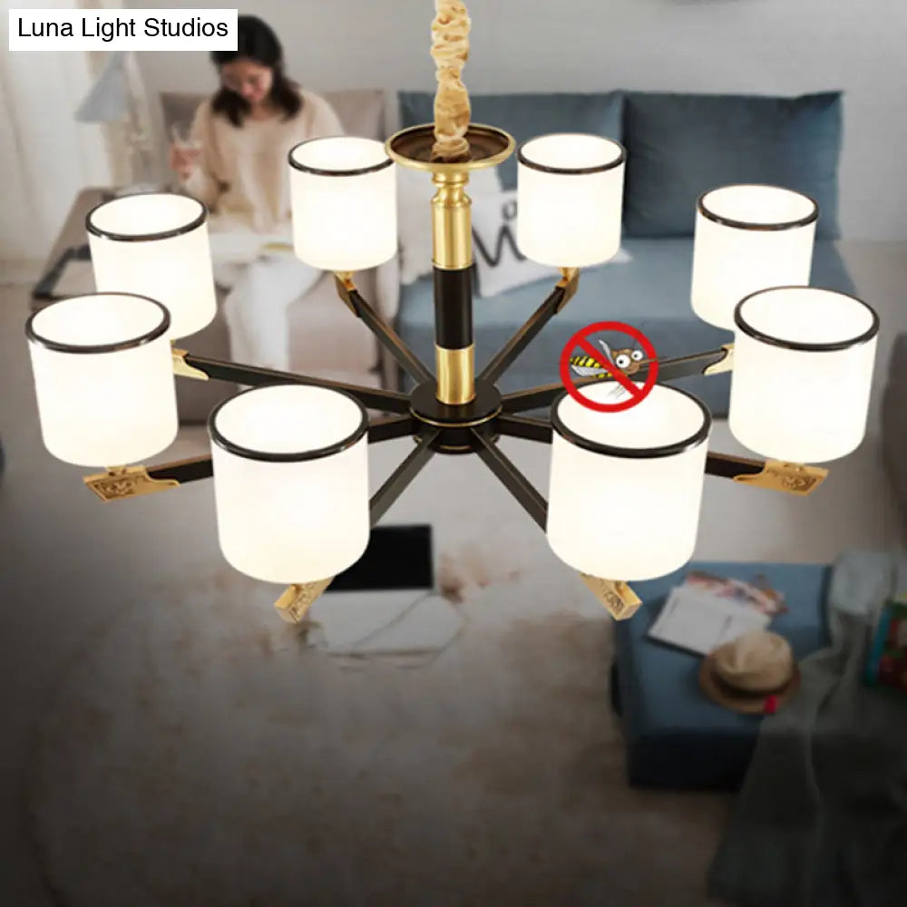 Opaline Glass Cylindrical Chandelier Pendant Light For Minimalistic Living Room