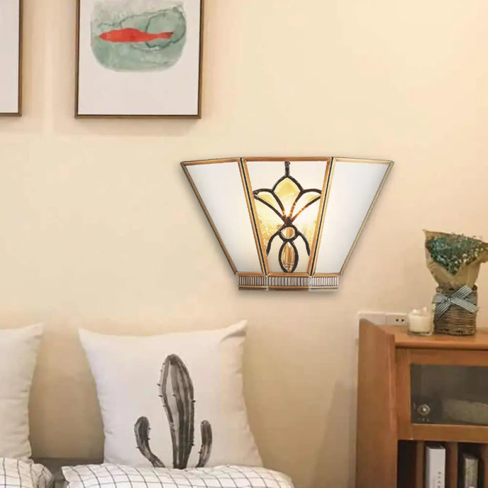 Opaline Glass Gold Finish Trapezoid Wall Sconce - Single Light Colonial Lamp