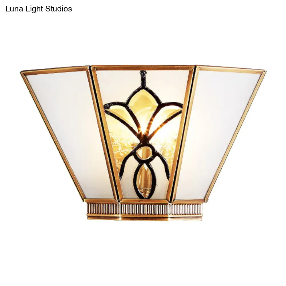 Opaline Glass Gold Finish Trapezoid Wall Sconce - Single Light Colonial Lamp