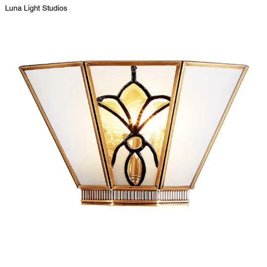 Opaline Glass Gold Finish Trapezoid Wall Sconce - Single Light Colonial Lamp