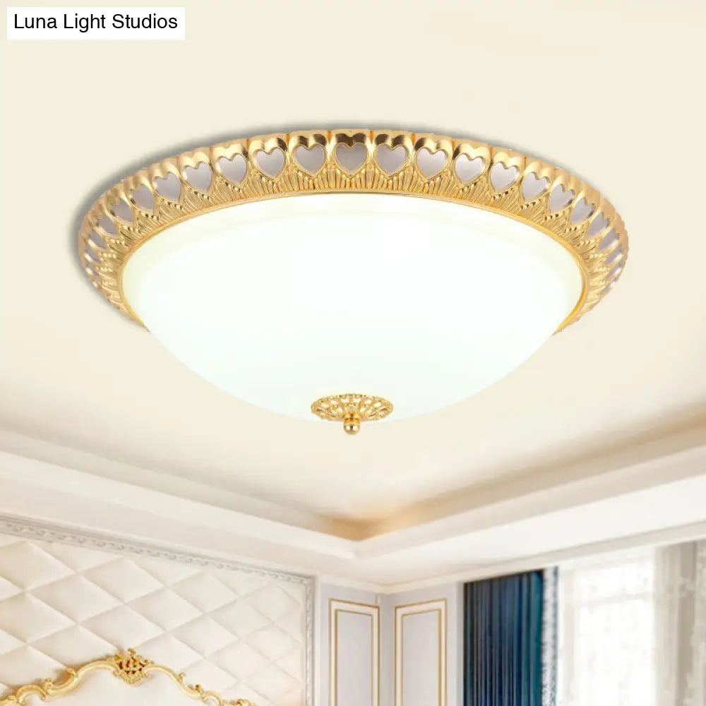 Opaline Glass Led Flush Light With Heart-Edged Dome Shade In Grey/Blue Stylish Ceiling Mount Lamp