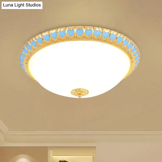 Opaline Glass Led Flush Light With Heart-Edged Dome Shade In Grey/Blue Stylish Ceiling Mount Lamp