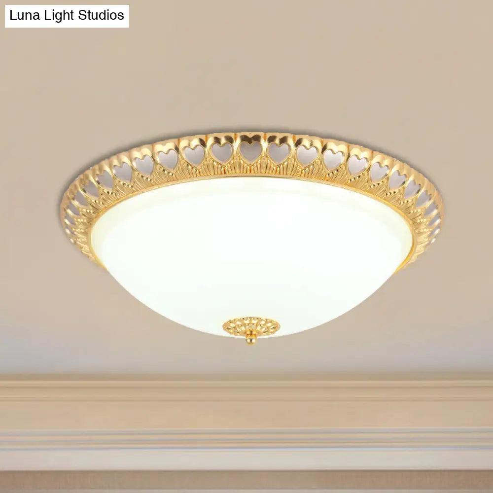 Opaline Glass Led Flush Light With Heart - Edged Dome Shade In Grey/Blue – Stylish Ceiling Mount