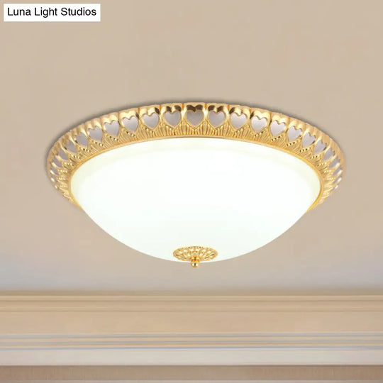 Opaline Glass Led Flush Light With Heart-Edged Dome Shade In Grey/Blue Stylish Ceiling Mount Lamp