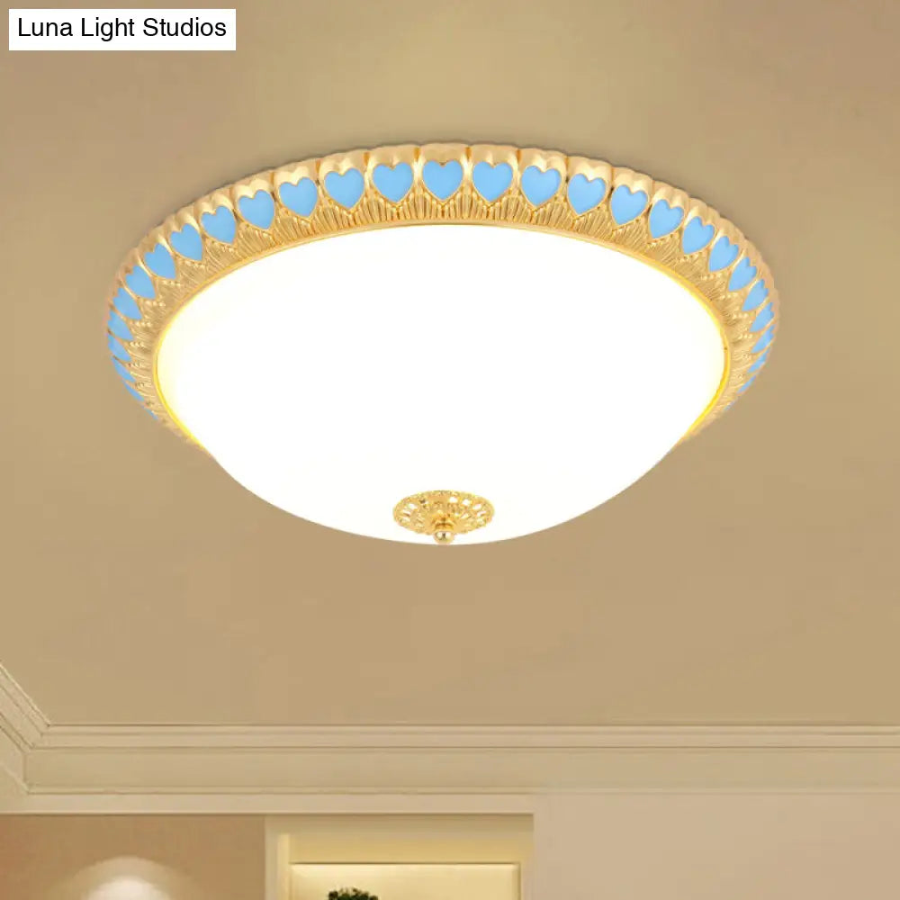 Opaline Glass Led Flush Light With Heart - Edged Dome Shade In Grey/Blue – Stylish Ceiling Mount