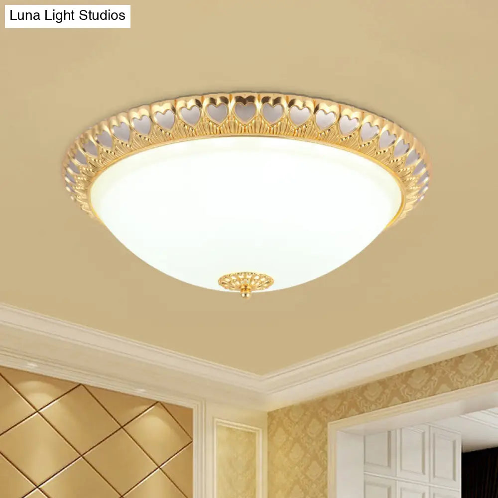 Opaline Glass Led Flush Light With Heart - Edged Dome Shade In Grey/Blue – Stylish Ceiling Mount