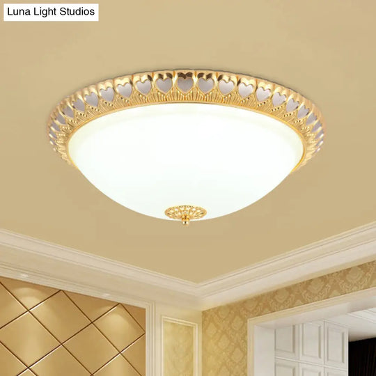 Opaline Glass Led Flush Light With Heart - Edged Dome Shade In Grey/Blue – Stylish Ceiling Mount