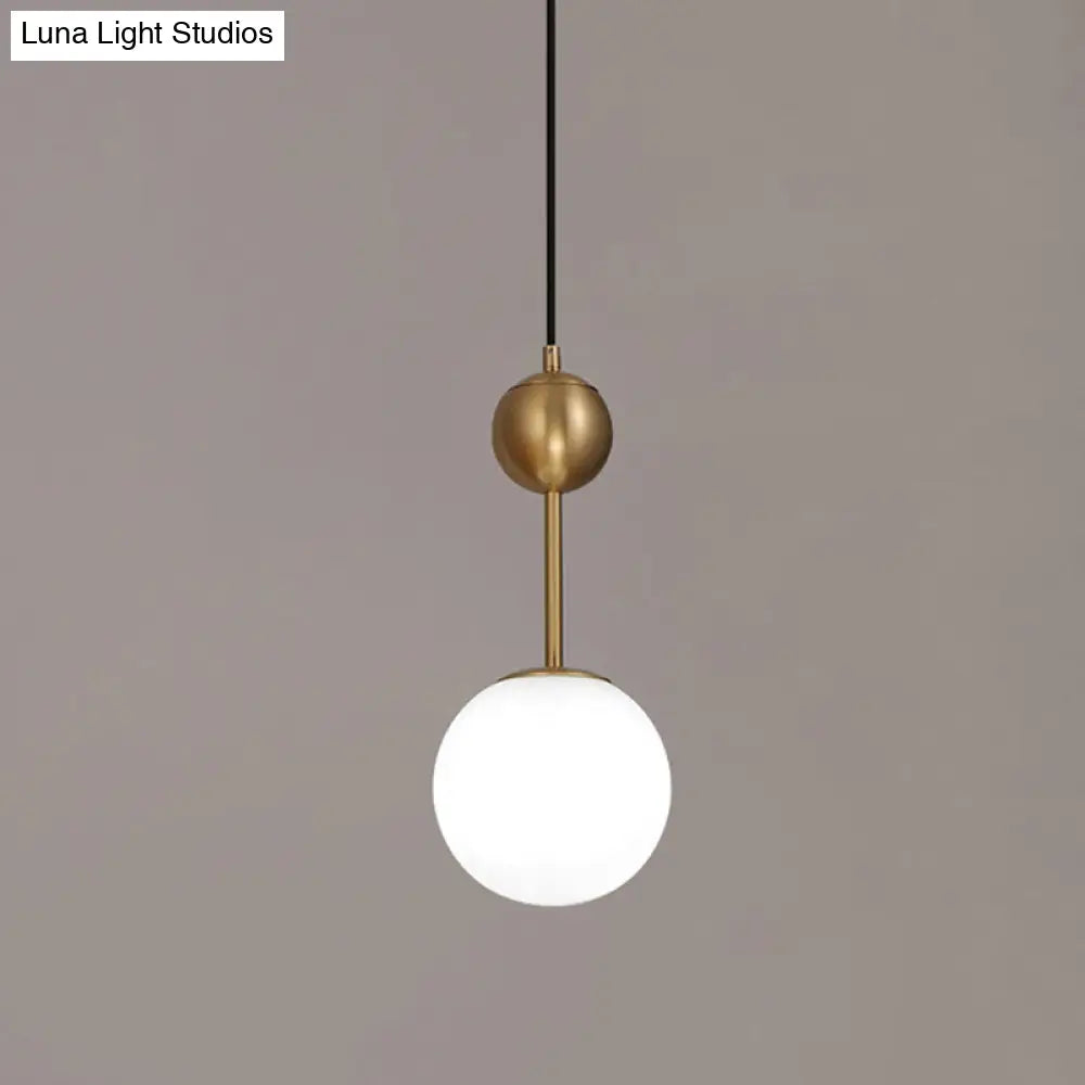 Opaline Glass Ball Pendant Light In Brass - Minimalist Bedside Hanging Lamp