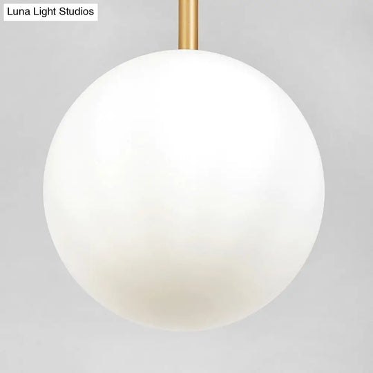 Opaline Glass Ball Pendant Light In Brass - Minimalist Bedside Hanging Lamp