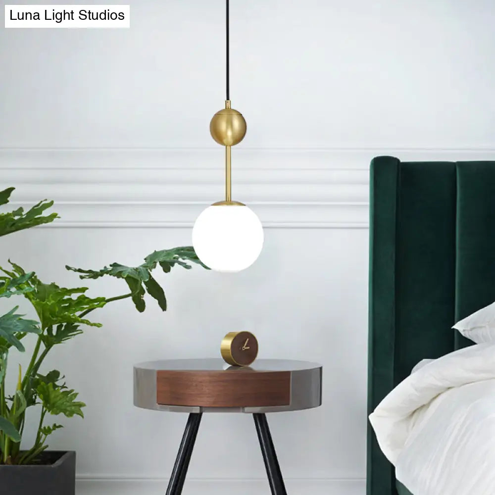 Opaline Glass Minimalist Pendant Ball Bedside Light Brass Suspension - 1-Light