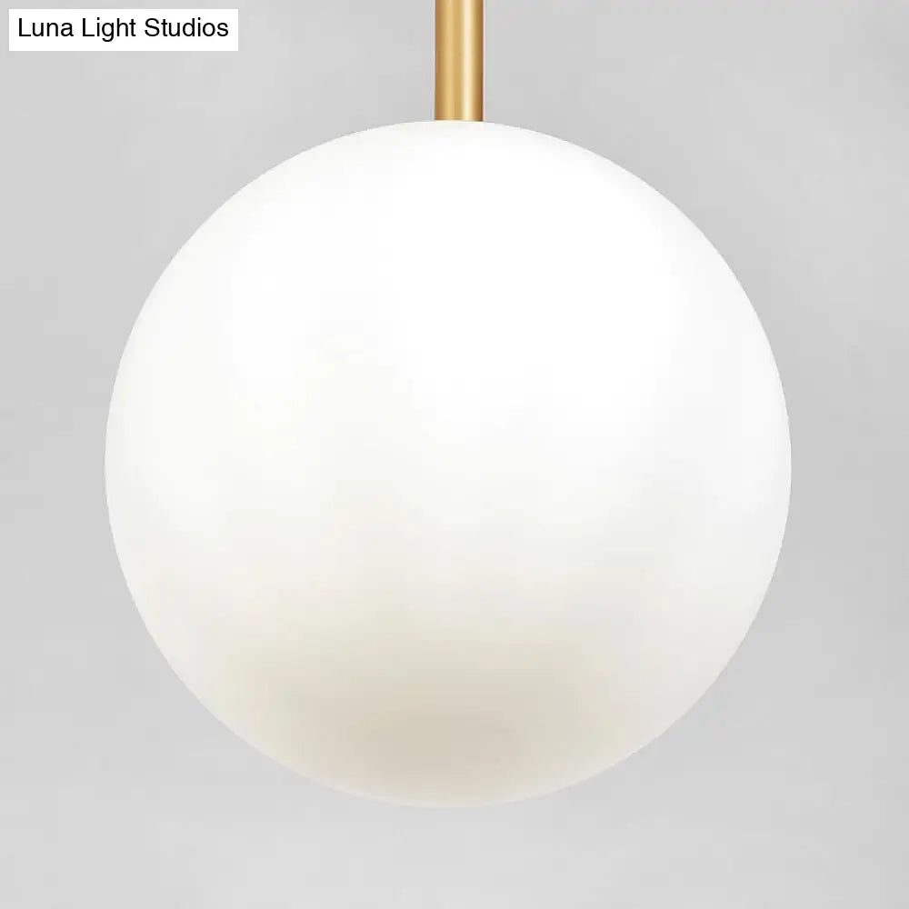 Opaline Glass Minimalist Pendant Ball Bedside Light Brass Suspension - 1-Light