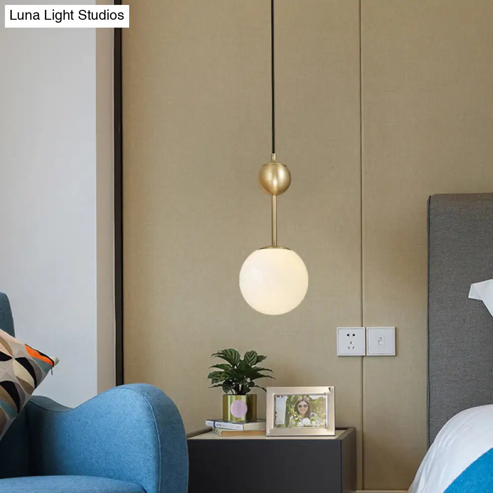 Opaline Glass Minimalist Pendant Ball Bedside Light Brass Suspension - 1-Light