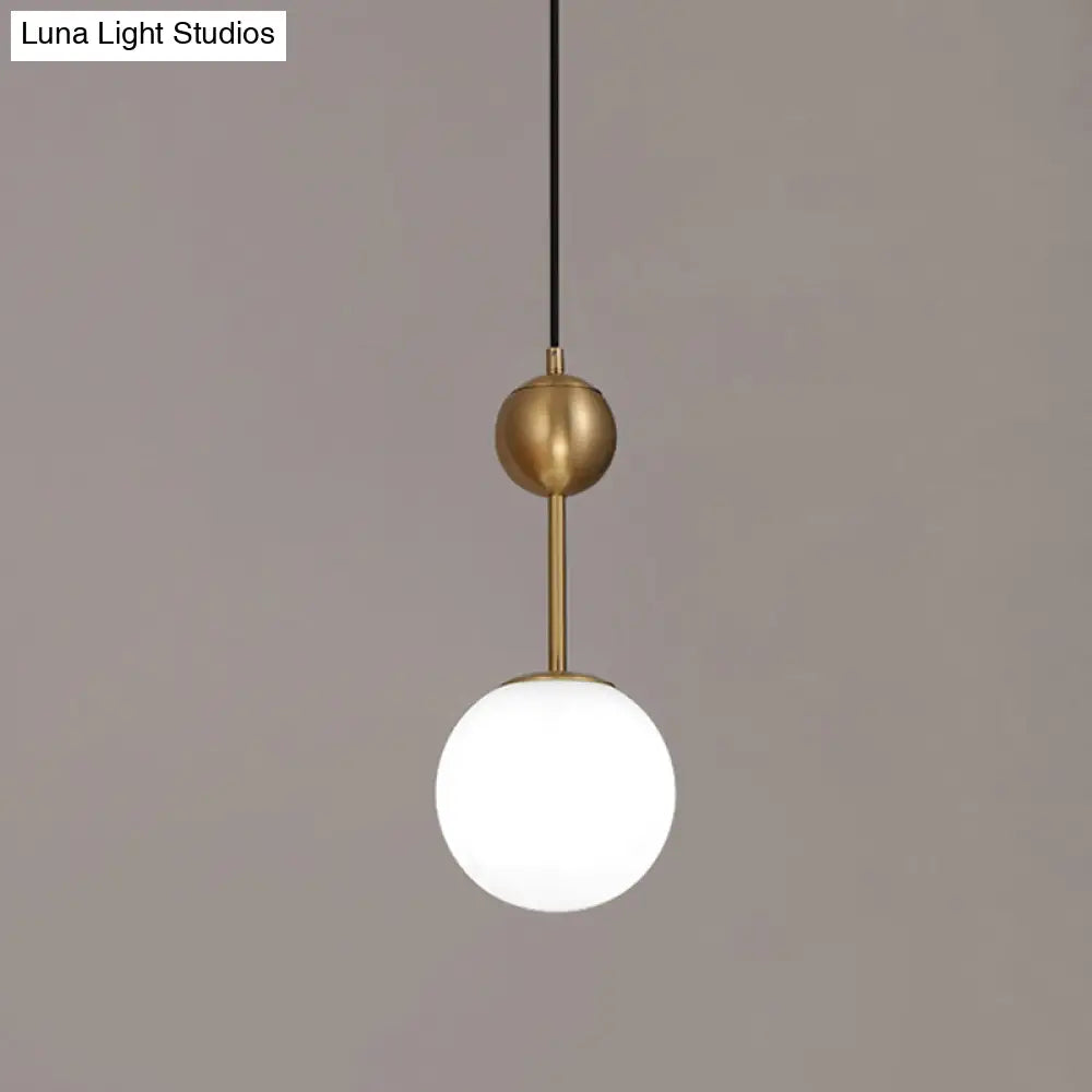 Opaline Glass Minimalist Pendant Ball Bedside Light Brass Suspension - 1-Light