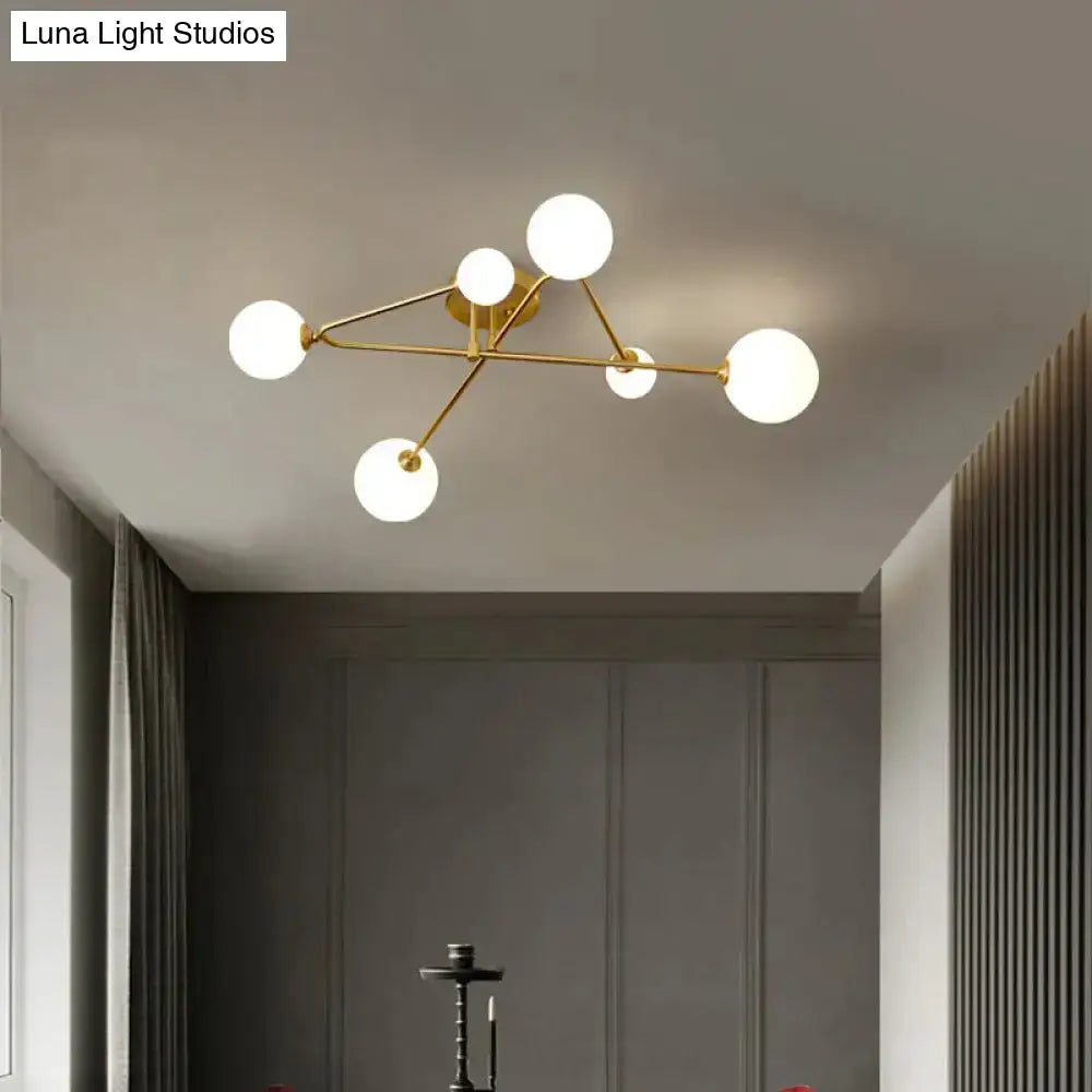 Opaline Glass Semi-Mount Ceiling Lamp In Gold For Living Room