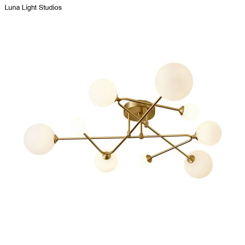 Opaline Glass Semi - Mount Ceiling Lamp In Gold For Living Room