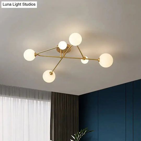 Opaline Glass Semi-Mount Ceiling Lamp In Gold For Living Room