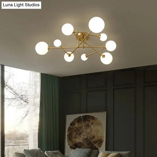 Opaline Glass Semi-Mount Ceiling Lamp In Gold For Living Room