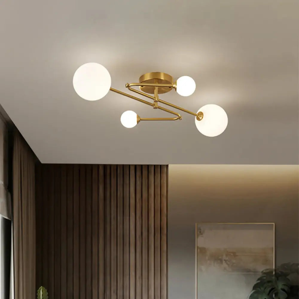 Opaline Glass Semi - Mount Ceiling Lamp In Gold For Living Room 4 /