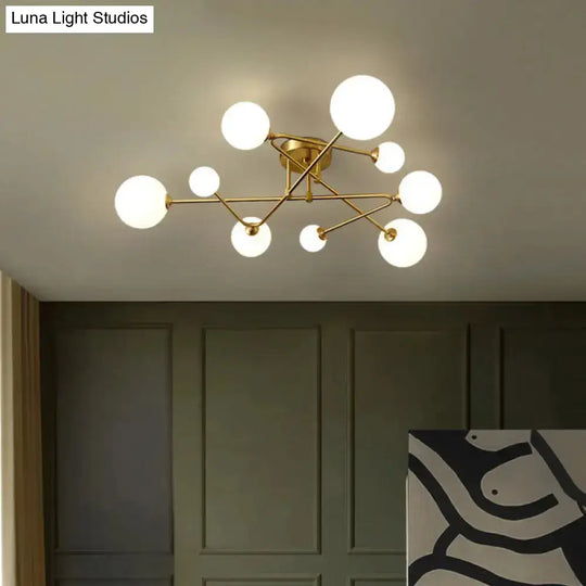 Opaline Glass Semi-Mount Ceiling Lamp In Gold For Living Room