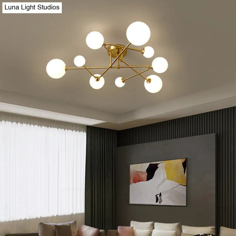 Opaline Glass Semi-Mount Ceiling Lamp In Gold For Living Room